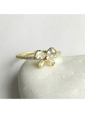Butterfly Ring in CZ and Sterling Silver 14k gold overlay size 6 🆕